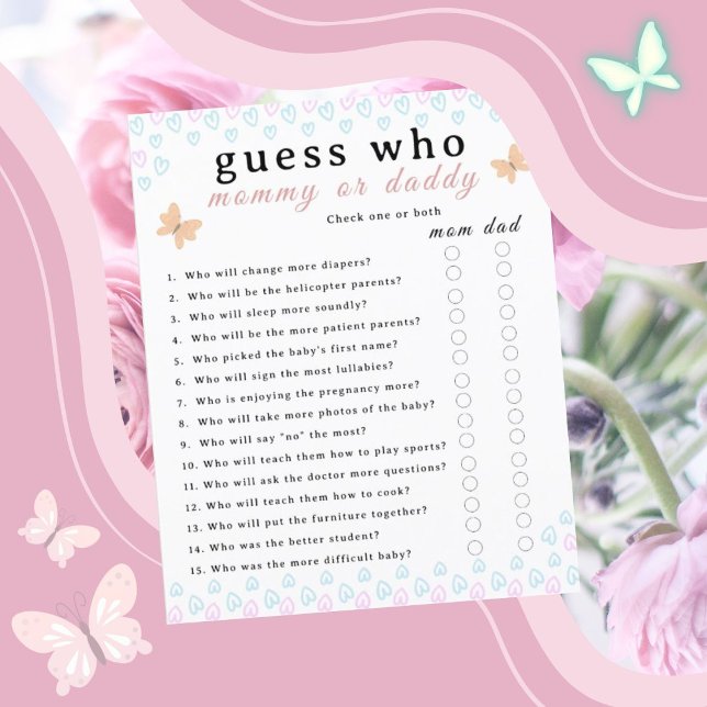 Cute Vlinders Harten Baby Shower vel papier  (Cute Butterflies Hearts Baby Shower sheet of paper 5.5" x 8.5" /wight color. baby shower activity.)