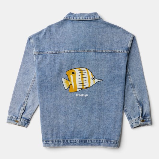 Cute vlinvis cartoon illustratie denim jacket (Achterkant)