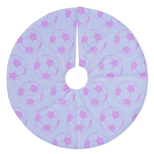 Cute Voetbal Pattern in Paars en blauw Fleece Kerstboom Rok (Voorkant)
