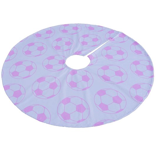 Cute Voetbal Pattern in Paars en blauw Fleece Kerstboom Rok (Gekanteld)