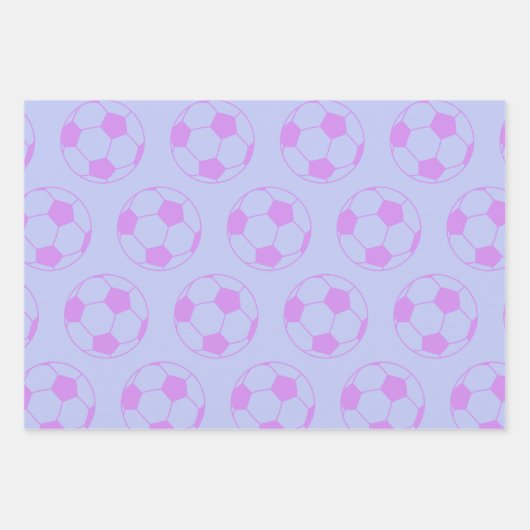 Cute Voetbal Pattern in Paars en blauw Inpakpapier Vel (Voorkant 2)