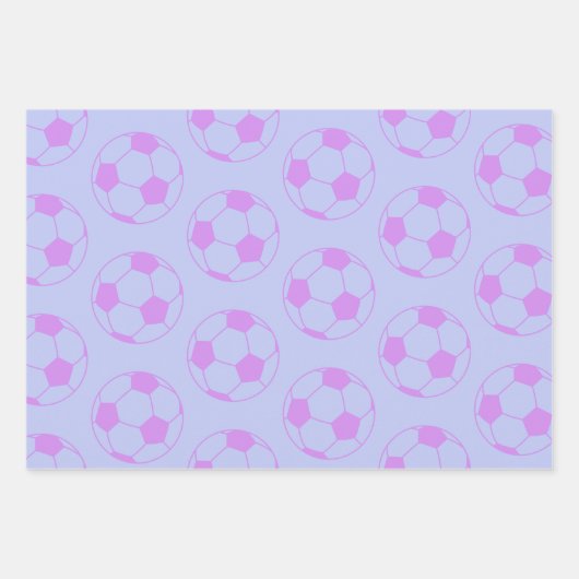 Cute Voetbal Pattern in Paars en blauw Inpakpapier Vel (Voorkant)