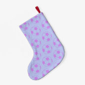 Cute Voetbal Pattern in Paars en blauw Kleine Kerstsok (Achterkant (Hangend))