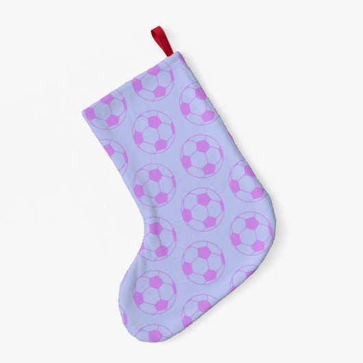 Cute Voetbal Pattern in Paars en blauw Kleine Kerstsok (Achterkant (Hangend))