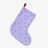 Cute Voetbal Pattern in Paars en blauw Kleine Kerstsok (Voorkant (Hangend))