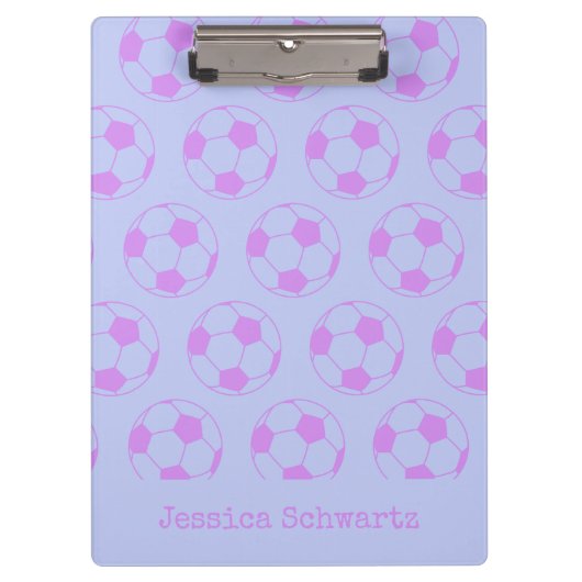 Cute Voetbal Pattern in Paarse Personalized Cl Klembord (Voorkant)