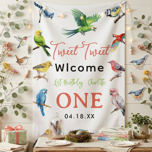 Cute Vogel 1e Verjaardag   Zoete Baby Vogel Feestj Spandoek