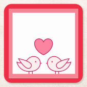 Cute Vogel en Hart Liefde Design Kartonnen Onderzetters (Voorkant)