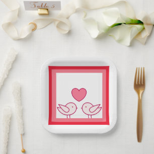 Cute Vogel en Hart Liefde Design Papieren Bordje