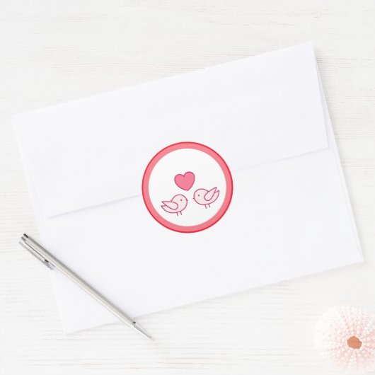 Cute Vogel en Hart Liefde Design Ronde Sticker (Envelop)