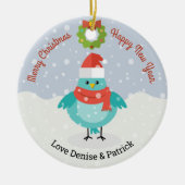 Cute vogel in sneeuw Kerstmis keramiek ornament (Voorkant)