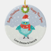 Cute vogel in sneeuw Kerstmis keramiek ornament (Achterkant)