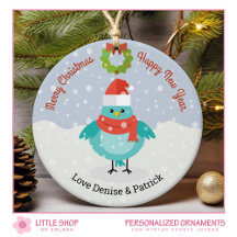 Cute vogel in sneeuw Kerstmis keramiek ornament