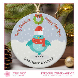 Cute vogel in sneeuw Kerstmis keramiek ornament