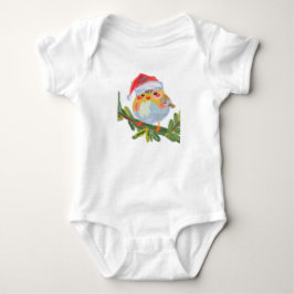 Cute vogel met kerstmanhoed en rode schoenen romper