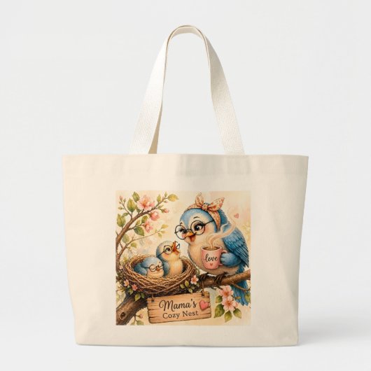 Cute Vogel Moeder Boodschappentas Grote Tote Bag (Voorkant)