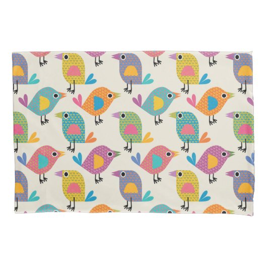 Cute Vogelpatroon op Crème Kussensloop (Voorkant)