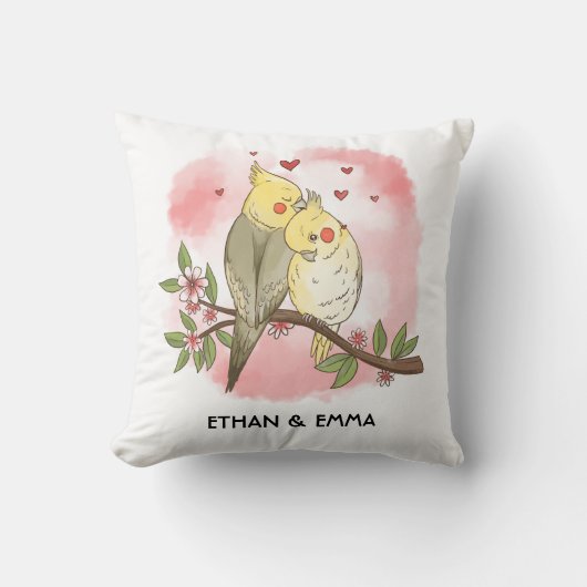 Cute Vogels Koppel Gepersonaliseerde Valentijnsdag Kussen (Voorkant)