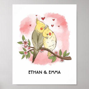 Cute Vogels Koppel Persoonlijke Valentijnsdag  Poster