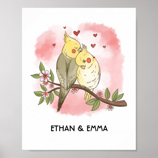 Cute Vogels Koppel Persoonlijke Valentijnsdag Poster (Voorkant)