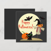 Cute vogelverschrikker & kat Halloween kaart (Voorkant / Achterkant)