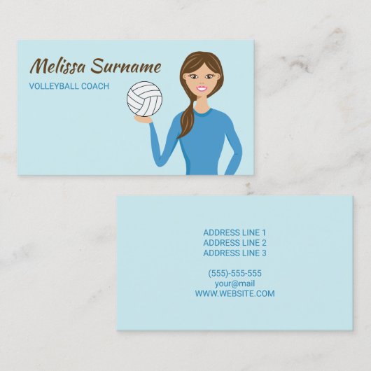 Cute Volleyball Coach Girl Illustration Blue Visitekaartje (Voorkant / Achterkant)