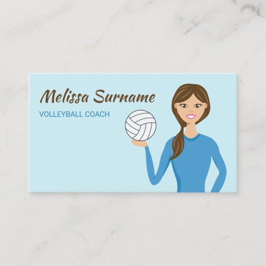 Cute Volleyball Coach Girl Illustration Blue Visitekaartje (Voorkant)