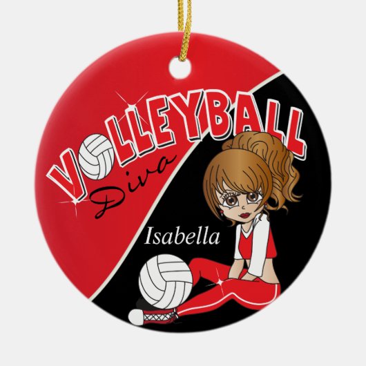 Cute Volleyball 🏐 Diva Girl in Red Keramisch Ornament (Voorkant)