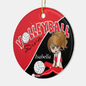 Cute Volleyball 🏐 Diva Girl in Red Keramisch Ornament (Links)