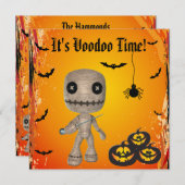 Cute Voodoo Doll & Pumpkins Halloween Party Kaart (Voorkant / Achterkant)