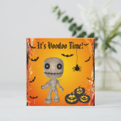 Cute Voodoo Doll & Pumpkins Halloween Party Kaart (Staand voorkant)