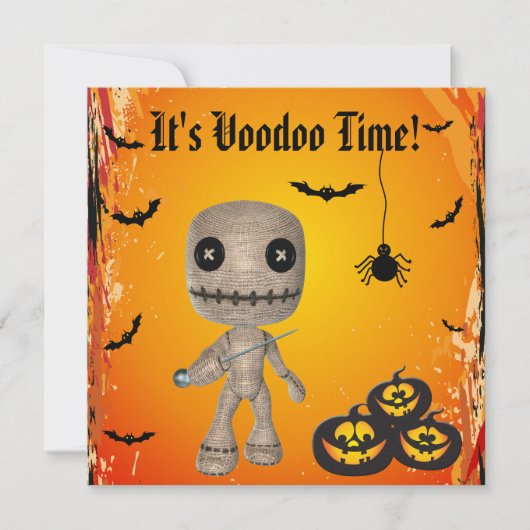 Cute Voodoo Doll & Pumpkins Halloween Party Kaart (Voorkant)