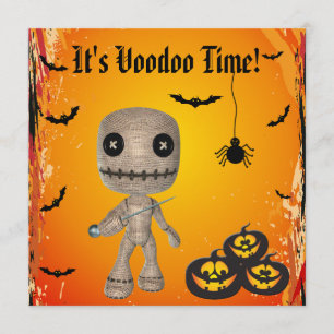 Cute Voodoo Doll & Pumpkins Halloween Party Kaart
