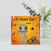 Cute Voodoo Doll & Pumpkins Halloween Party Kaart (Staand voorkant)