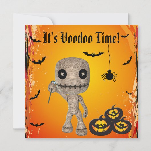 Cute Voodoo Doll & Pumpkins Halloween Party Kaart (Voorkant)