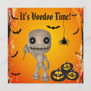 Cute Voodoo Doll & Pumpkins Halloween Party Kaart