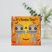 Cute Voodoo Dolls, Bats & Spider Halloween Party Kaart (Staand voorkant)