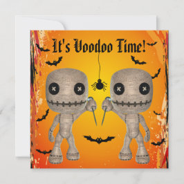Cute Voodoo Dolls, Bats & Spider Halloween Party Kaart