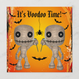 Cute Voodoo Dolls, Bats & Spider Halloween Party Kaart