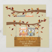 Cute voor- en achterkant uil trouw save the date kaart (Voorkant / Achterkant)