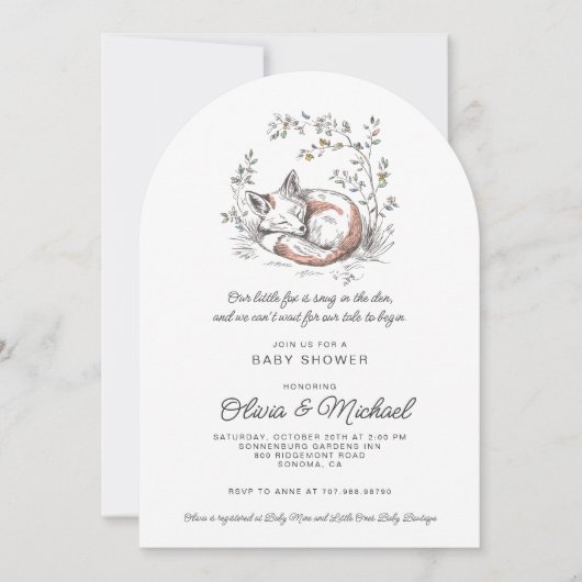 Cute Vos Baby Shower Gebogen Kaart (Voorkant)