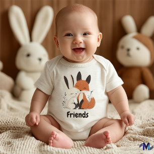 Cute Vos en Konijn Bosbodem Baby Illustratie Romper