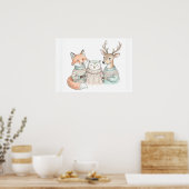 Cute Vos Herten Winter Vrienden Poster (Keuken)