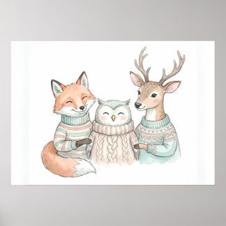 Cute Vos Herten Winter Vrienden Poster