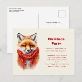 Cute Vos in een Rode Sjaal Herfst Afbeelding Kerst Uitnodiging Briefkaart