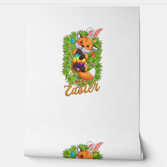 Cute Vos Konijnenoren Gelukkig Pasen Vos met Pasen Behang (Afrollen)