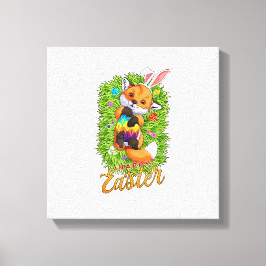 Cute Vos Konijnenoren Gelukkig Pasen Vos met Pasen Canvas Afdruk (Voorkant)