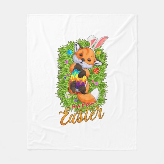 Cute Vos Konijnenoren Gelukkig Pasen Vos met Pasen Fleece Deken (Voorkant)