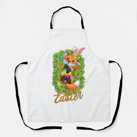 Cute Vos Konijnenoren Gelukkig Pasen Vos met Pasen Schort (Voorkant)