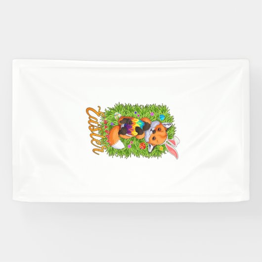 Cute Vos Konijnenoren Gelukkig Pasen Vos met Pasen Spandoek (Horizontaal)